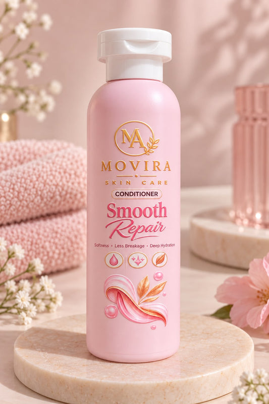 Movira Smooth Repair Conditioner, pink bottle with gold label